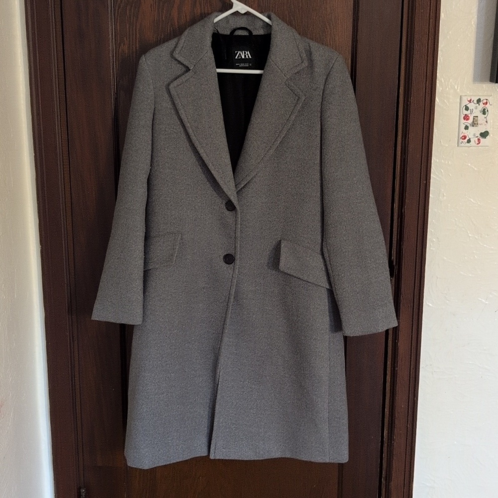 Zara Gray Long Length Pea Coat Business Professional Coat Size XS